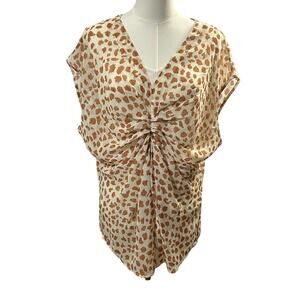 Daniel Rainn brown tan ruched tie front cap sleeve blouse and tank Large 2 piece